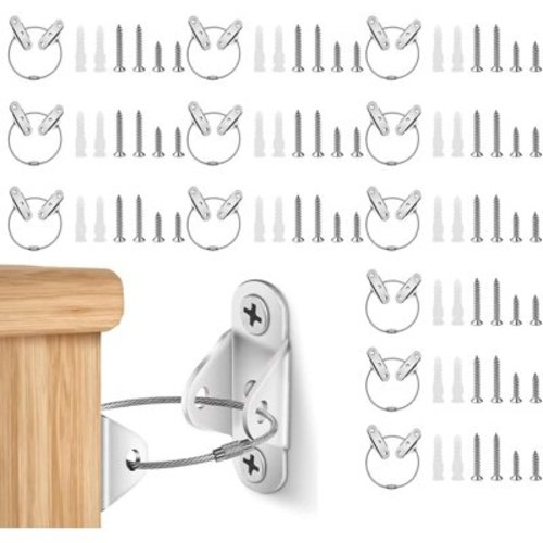 24pcs Furniture Anchors with 400lbs Tension Wall Anti Tip Kit Stainless Steel Furniture Secure Bracket Kit for Baby Proofing Earthquake Resistant Furniture Straps for Kids Pet Protection