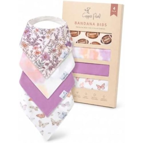 Copper Pearl Baby Bibs 4 Pack, Printed Bandana Drool Bibs for Baby Girl & Boy, Soft Cotton Drooling Teething Bibs