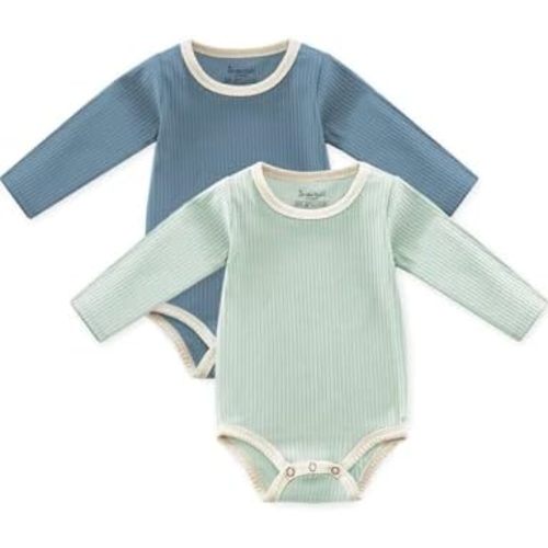 Baby Girls Boys Long Sleeve Bodysuits, Organic Cotton Waffle Gender Neutral Romper 2 Packs(0-24 Months)