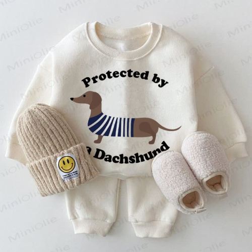 PROTECTED BY A  DACHSHUND Baby 2-piece White Set