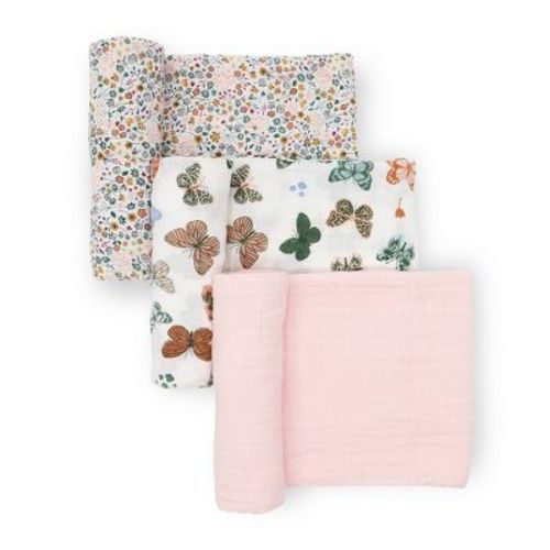 Little Unicorn Cotton Muslin Swaddle Blankets - Butterflies - 3pk: Cotton, 47" x 47", Botanical, Abstract