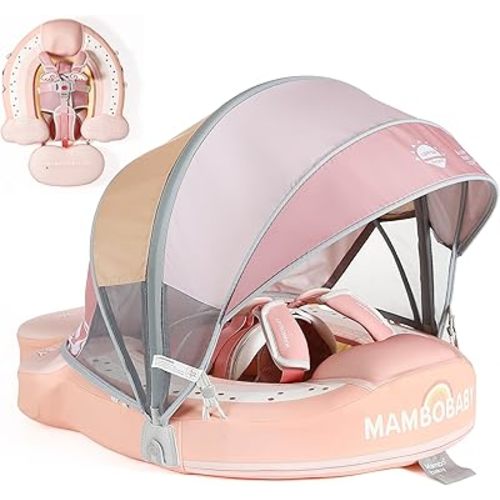 Mambobaby Float with Canopy, Non-Inflatable Swim Trainer for Infants and Toddlers 3-24 Months, Avoid Flip Design, UPF 50+, Safe & Comfortable Baby Pool Float