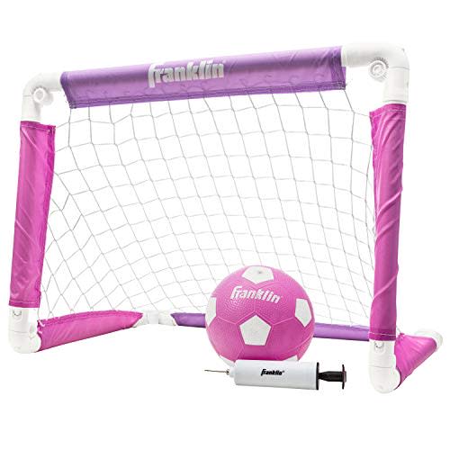 Franklin Sports Kids Soccer Goal with Ball and Pump 24inch x 16inch Folding Goal Great for Backyard or Indoor Play Pink/Purple
