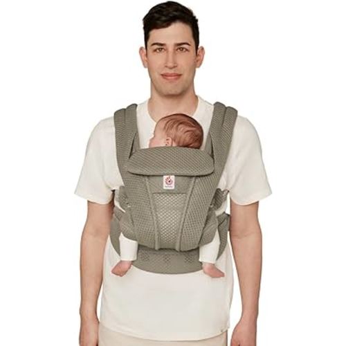 Ergobaby Omni Deluxe Baby Carrier Newborn to Toddler - Breathable Baby Carriers for Summer - All-Position Carrier with Enhanced Lumbar Support & Airflow (7-45 Pounds), Mesh, Soft Olive