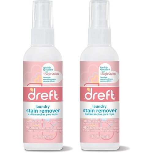 Dreft Stain Remover for Baby Clothes, Fragrance Free and Hypoallergenic Baby Stain Remover Spray, Travel Size Stain Treater, 3 Fl Oz ( Pack of 2)