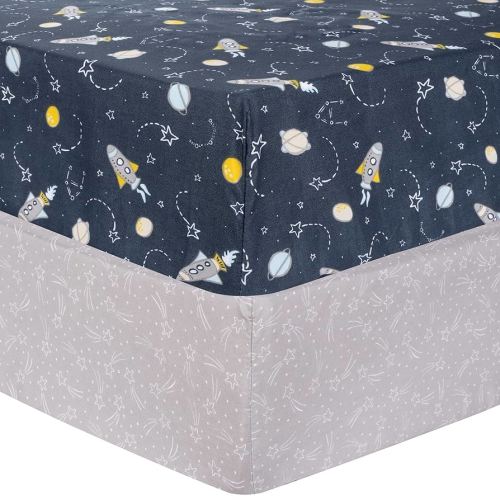 Sammy & Lou Rockets 2-Pack Microfiber Fitted Crib Sheet Set, Fits Standard Crib Mattress 28 in x 52 in; Fully Elasticized,