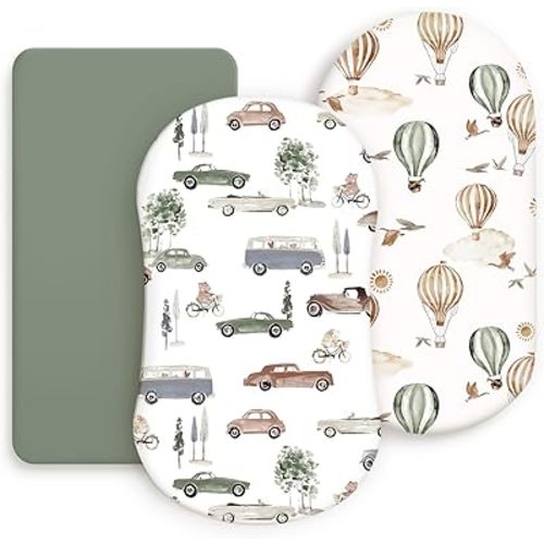 GRSSDER Stretchy Ultra Soft Fitted Bassinet Sheets 3 Pack, Universal Fit for Bassinets Baby Cradle Moses Basket Oval Rectangle Mattress Safe and Snug, Stylish Bassinet Sheet of Cars Print for Boys