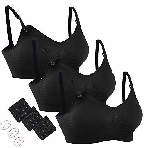 HOFISH 3PACK Full Bust Seamless Nursing Maternity Bras Bralette S-XXL with Extra Bra Extenders & Clips