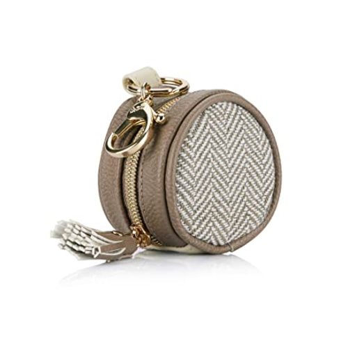 Itzy Ritzy Pacifier Case with Clip – Pacifier Charm Pod Includes Clasp To Easily Attach To a Diaper Bag or Purse; Measures 2.5” In Diameter and Holds 2 Pacifiers, Vanilla Latte