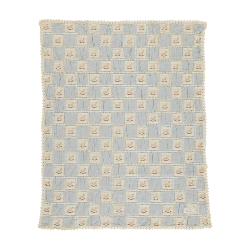 Blue Rocking Horse Patchwork Blanket – Soft Baby Blanket