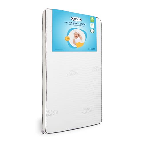 Graco 6-Inch Dual-Comfort Crib & Toddler Mattress - GREENGUARD Gold, CertiPUR-US Certified Foam, 2-Sided Mattress Fits Crib & Toddler Bed, Waterproof Sleep Surface