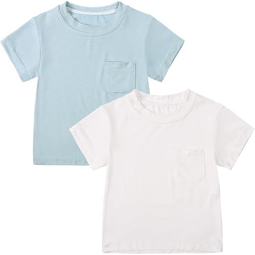 MYGBCPJS Toddler Boys Girls 2Pcs Bamboo Viscose Tshirt with Pocket Infant Baby Solid Short Sleeve Crewneck Tee Shirt T-shirt