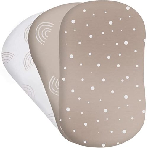 Bear’s Little Fish 100% Organic Cotton Baby Bassinet Sheets - Soft Fitted Crib Sheets for Hourglass Rectangular Oval Bassinet Mattress Pad Basket For Bedside - 3-Pack - Beige / Nude - Bassinet 3-PACK