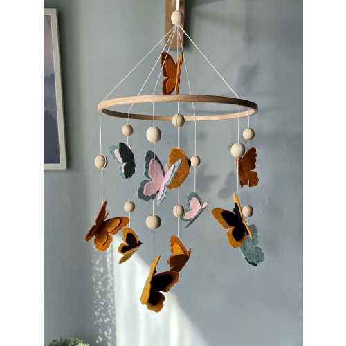 Butterflies baby mobile, butterflies nursery decor, crib mobile, floral baby mobile, hanging mobile, wooden crib mobile, baby shower gift.