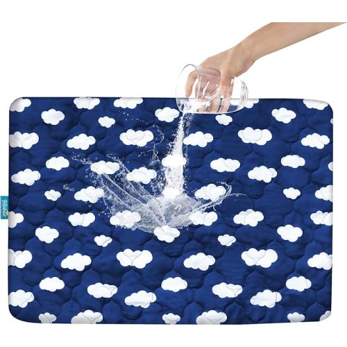 Pack and Play Mattress Protector Sheets Fitted Waterproof Pack and Play Mattress Pad Cover, Compatible with Graco Pack n Play & Dream On Me & Pamo Babe, Playpen/Playard Sheet, Navy Cloud, 39" x 27" - 39 X 27 Inch - 1