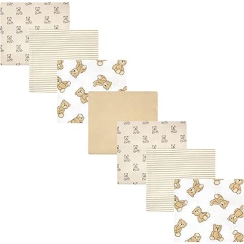 Hudson Baby Unisex Baby Cotton Flannel Receiving Blankets Bundle, Teddy Bears, One Size