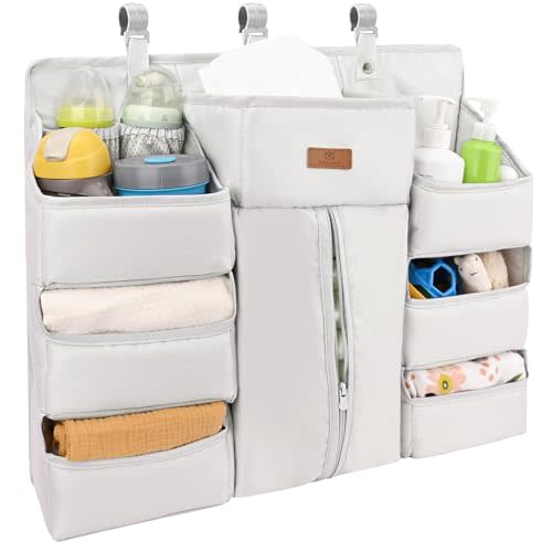 Bebamour Baby Diaper Organizer Hanging for Changing Table and Crib Diaper Stacker Nursery Organizers for Baby Essentials Diaper Organizer for Crib(Grey)