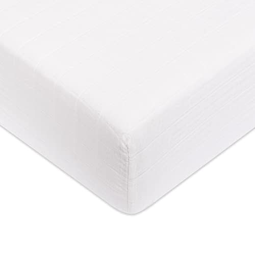 babyletto 100% Organic Cotton Crib Sheet, GOTS-Certified, Fitted 360°, Ultra-Soft and Breathable Muslin - Plain White