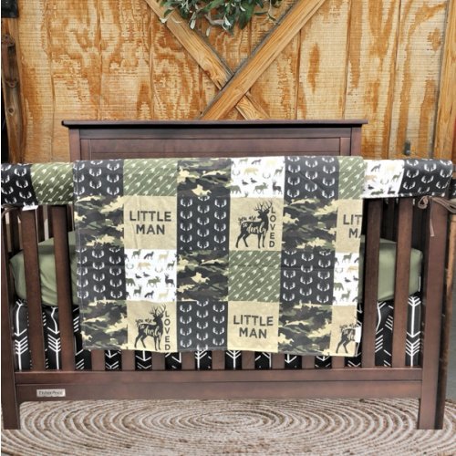 Deerly Loved, Camo Woodland Boy Crib Bedding