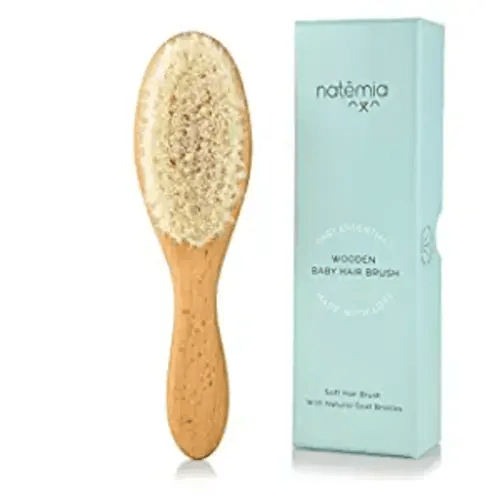 Natemia Quality Wooden Baby Hair Brush for Newborns & Toddlers | Natural Soft Bristles | Ideal for Cradle Cap | Perfect Baby Registry Gift