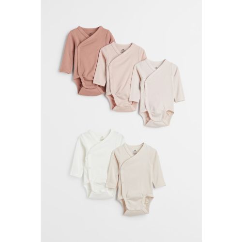 5-pack Wrapover Bodysuits, Dark pink/light beige