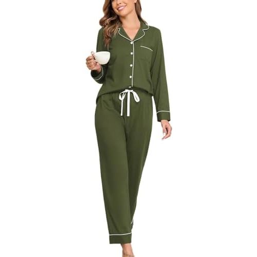 HALCYEEN 100% Cotton Women's Pajamas Sets Long Sleeve Sleepwear Soft Comfy Pjs Lounge Sets Nightsleep XS-XXL