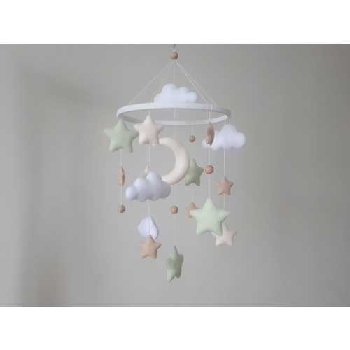 Personalized clouds, stars and moon baby mobile nursery decor girl, cloud hanging mobile, cute mobile nursery, felt mobile for crib