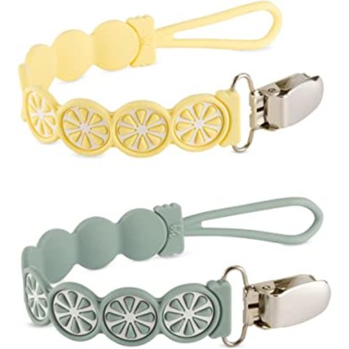 BooginHead Silicone Pacifier Clip Baby Pacifier Holder 2-Pack, Lemons & Limes