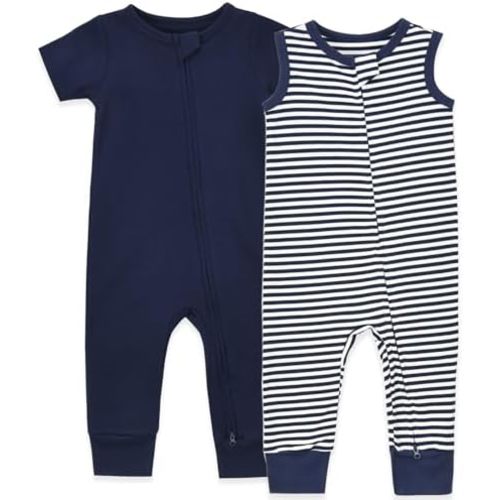 Aablexema 2PCS Baby Cotton Romper Zipper Short Sleeve & Sleeveless Footless Pajamas One Piece Jumpsuits Outfit Clothes