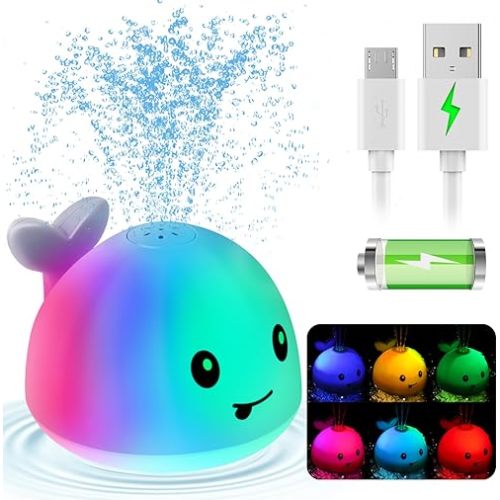 Gigilli Upgraded Baby Bath Toys, Rechargeable Light Up Bath Toys for Kids 1-3, Baby Toy 6-12 12-18 Months Whale Bath Toy Sprinkler, Fountain Bathtub Toys Toddler Newborn Birthday Valentines Baby Gifts