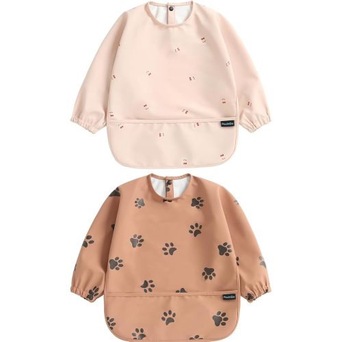 Weaning Bib with Long Sleeves 2PCS & BLW, Soft and Skin-Friendly Material, Coverall Bibs for Baby Feeding, Waterproof and Easy to Clean & Machine Washable, for Baby Infant Toddlers