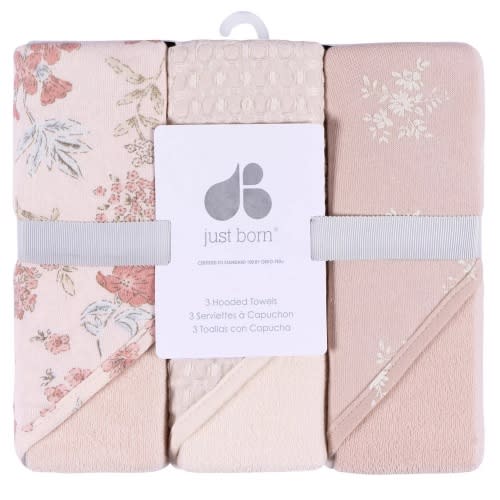 Just Born Baby 3-Pack Hooded Towels - Pink