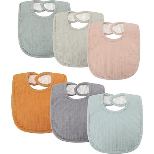 Sea Zaela Muslin Baby Bibs 6 Pack Baby Bandana Drool Bibs Cotton for Baby Boys Girls, 6 Colors Set for Teething and Drooling Neutral