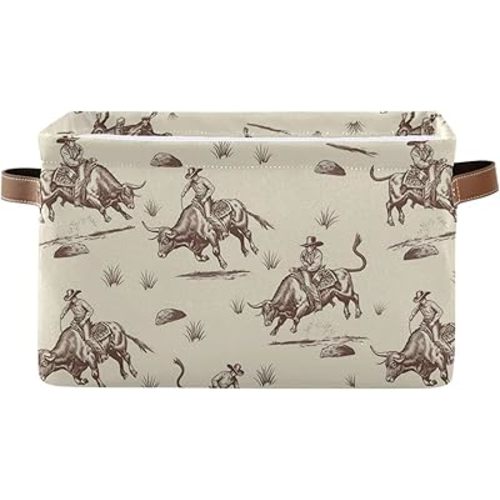 Aslsiy Storage Basket Bull Rodeo Cowboy Nursery Bins Baby Box Canvas Clothes Shelf Basket Laundry Hamper 1 Pcs