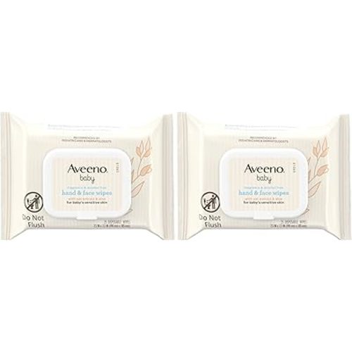 Aveeno Baby Fragrance-Free Hand & Face Wipes with Oat Extract & Aloe, Cleansing & Moisturizing Baby Wipes for Sensitive Skin, Sulfate-, Alcohol-, Paraben- & Dye-Free, Hypoallergenic, 25 ct (Pack of 8)