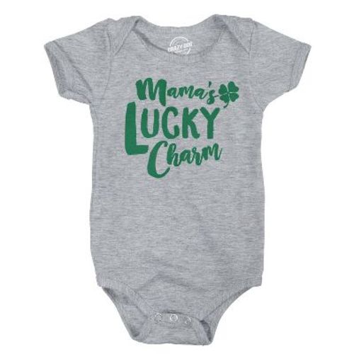 Baby Mamas Lucky Charm Funny Green Shamrock Saint Patricks Day Infant Bodysuit - Crazy Dog Baby Bodysuit Light Grey 12 Months