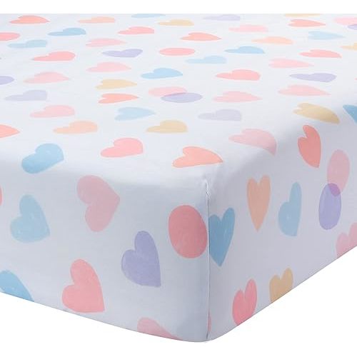 Bedtime Originals Rainbow Hearts White/Peach/Purple Baby Fitted Crib Sheet