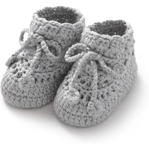 Hadetoto Baby Booties Hand Crochet Knit Cotton Bootie Soft Cozy Warm Socks Shoes Newborn First Walkers for Infant Boy Girl