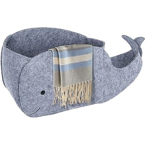 Storage Basket Felt Storage Bin Whale Shaped Collapsible & Convenient Box Organizer with Carry Handles for Home Bedroom Closet Babies Nursery Toys (Small)