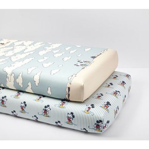 Disney Mickey Stripe and Clouds Pic Perfect Crib Organic Crib Fitted Sheets, Set of 2