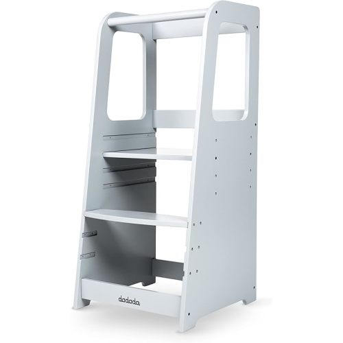 dadada Toddler Tower - Kids Step Stool with Safety Rail - Adjustable Montessori Step Stool for Kids - Toddler Learning Tower with Protection - Kitchen Toddler Step Stool - Light Gray