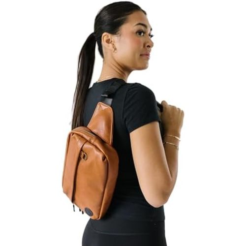 Tushbaby Pack- Convertible Crossbody for Daily Essentials, Stylish and Functional, Multiple Compartments, Lightweight Design, Comfortable Straps, Travel Ready, (Cognac)