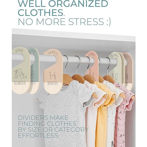 Baby Clothes Dividers For Closet - Wooden Baby Clothes Organizer Dividers for Boy & Girl, 8 Baby Closet Dividers by Size - Ideal Clothing Organizers