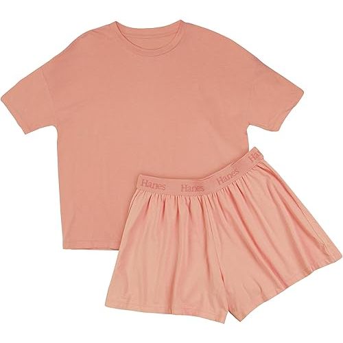 Hanes Women's Originals SuperSoft Boxy T-Shirt & Sleep Shorts Set, Comfywear Lounge/Sleepwear
