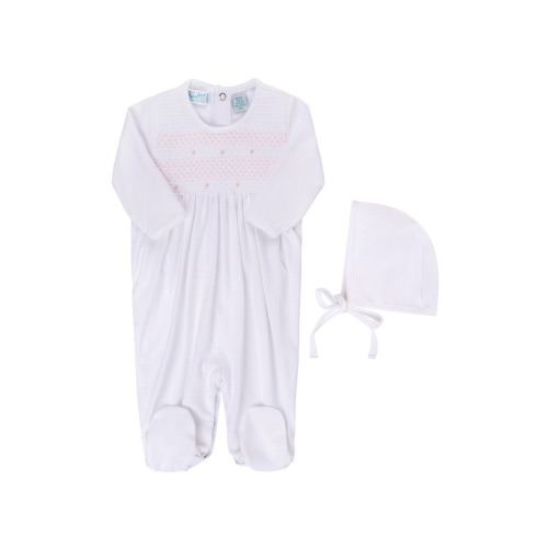 Smocked Cotton Footie & Bonnet Set, 9M