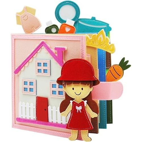 Felt Busy Book for Toddlers 1-3, Montessori Busy Board for 1 Year Old, Quiet Book Airplane Travel Toys, Sensory Early Learning Educational Toy, Road Trip Activity Books, Girls Birthday Gifts