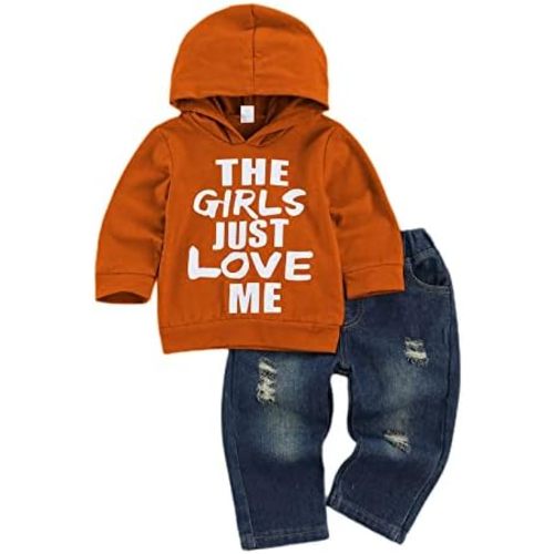 fhutpw Toddler Baby Boy Outfits Hoodie Sweatshirts & Jeans Clothes Set Fall Winter 6 9 12 18 24 Months