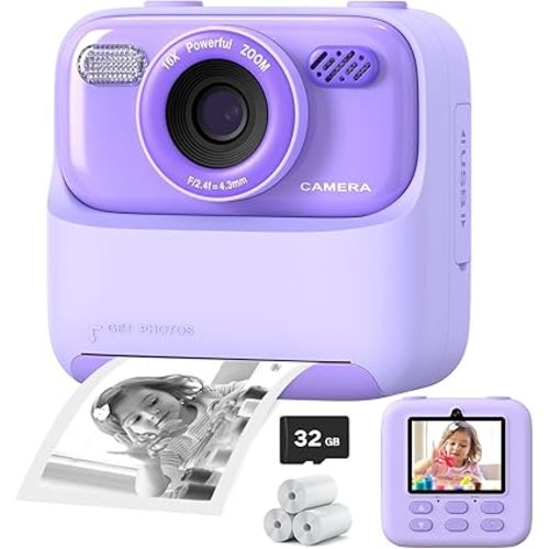 Upgrade Kids Camera Instant Print for Boys and Girls, 1080P HD Dual-Lens Selfie Digital Camera with Print Paper & 32G Card, Christmas Birthday Gifts Toys for Toddler and Teenagers Age 3-16 Years Old