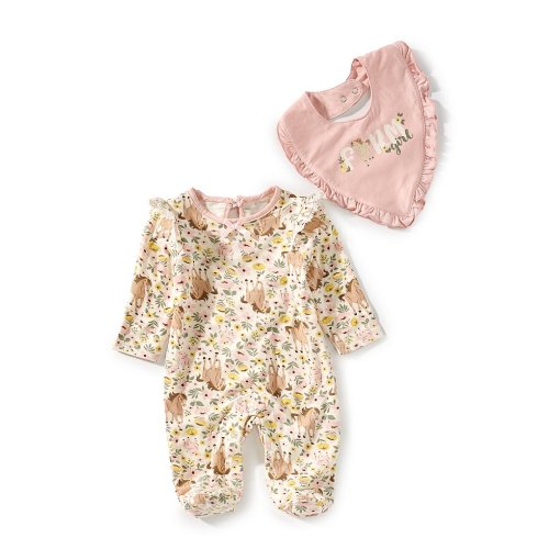 Baby Starters Baby Girls Horse Print Footie & Bib Set