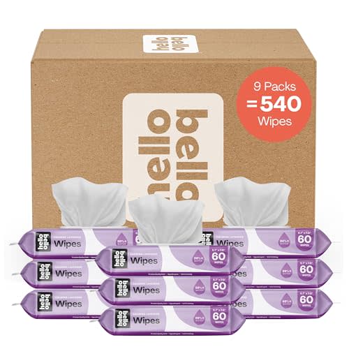 Hello Bello Extra Gentle Lavender Scented Baby Wipes - Made with 99% Water and Aloe for Babies and Kids - 60 Count (Pack of 9) Total 540 Count